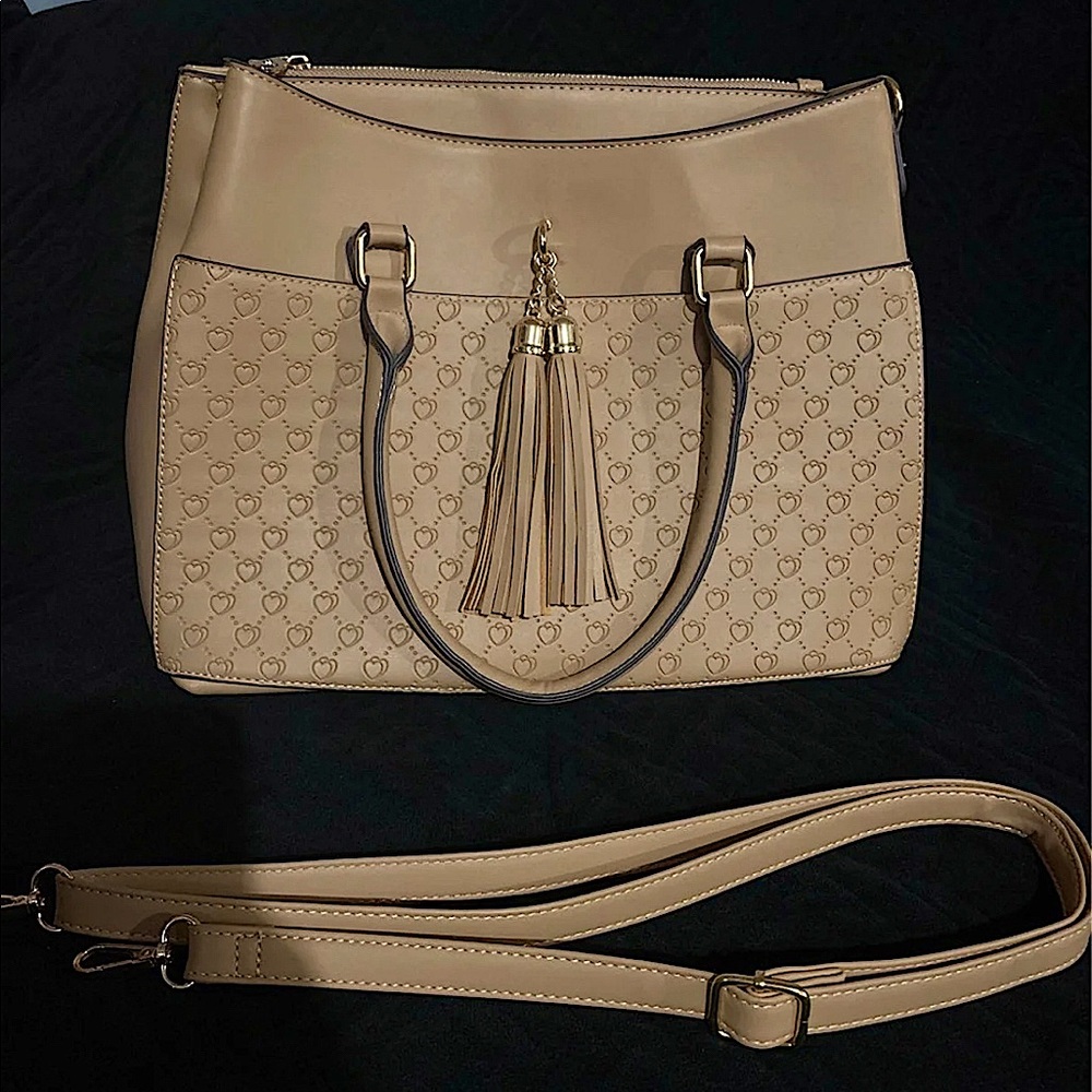 Beige Heart Handle Bag or CrossbodyBag